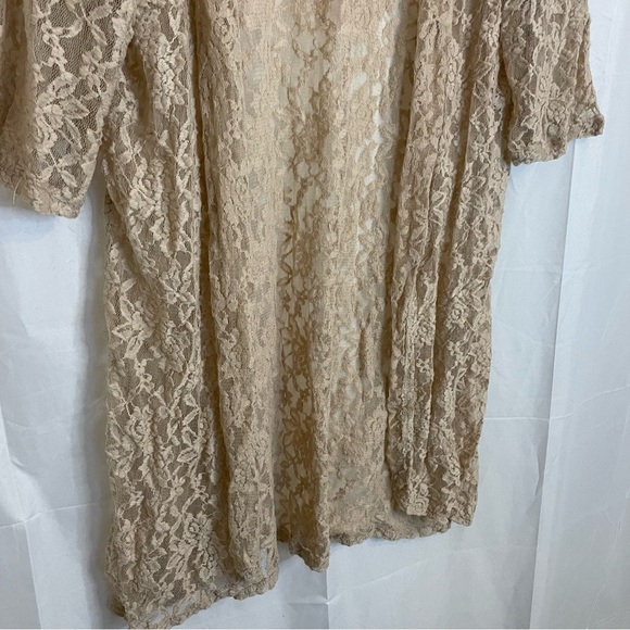 DOUBLE TAKE Women’s Tan Nude Lacy Sheer Kimono Cardigan Robe One Size - Picture 4 of 13